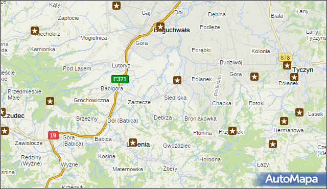 mapa Siedliska gmina Lubenia, Siedliska gmina Lubenia na mapie Targeo