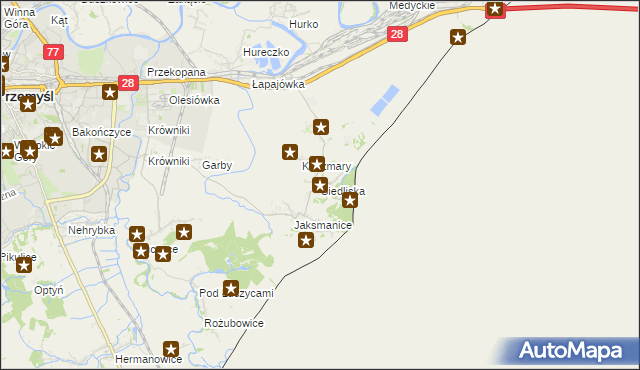 mapa Siedliska gmina Medyka, Siedliska gmina Medyka na mapie Targeo