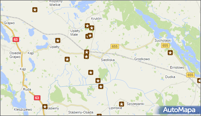 mapa Siedliska gmina Wydminy, Siedliska gmina Wydminy na mapie Targeo