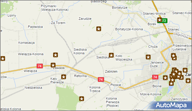 mapa Siedliska gmina Zamość, Siedliska gmina Zamość na mapie Targeo