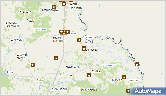 mapa Siedliszcze gmina Wola Uhruska, Siedliszcze gmina Wola Uhruska na mapie Targeo