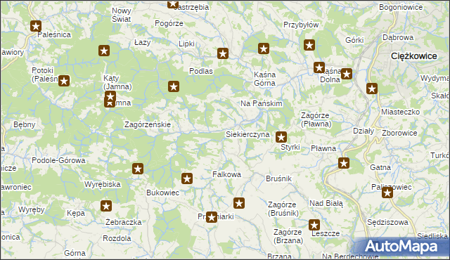 mapa Siekierczyna gmina Ciężkowice, Siekierczyna gmina Ciężkowice na mapie Targeo