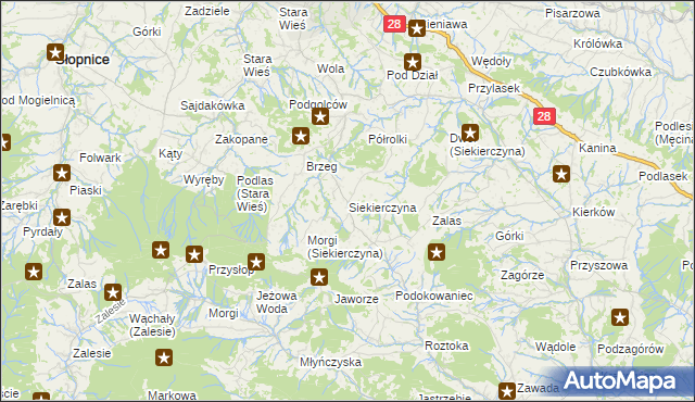 mapa Siekierczyna gmina Limanowa, Siekierczyna gmina Limanowa na mapie Targeo