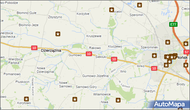 mapa Siekluki gmina Dzierzążnia, Siekluki gmina Dzierzążnia na mapie Targeo