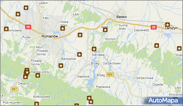 mapa Sieniawa gmina Rymanów, Sieniawa gmina Rymanów na mapie Targeo