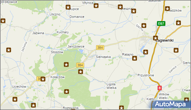 mapa Sieniawka gmina Łagiewniki, Sieniawka gmina Łagiewniki na mapie Targeo