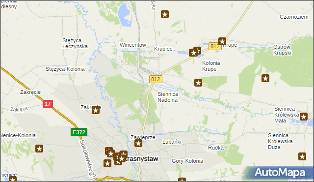 mapa Siennica Nadolna gmina Krasnystaw, Siennica Nadolna gmina Krasnystaw na mapie Targeo