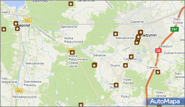 mapa Sieraków gmina Radzymin, Sieraków gmina Radzymin na mapie Targeo