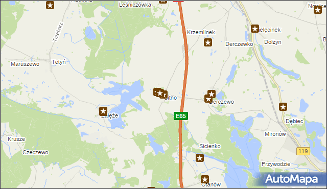 mapa Sitno gmina Myślibórz, Sitno gmina Myślibórz na mapie Targeo