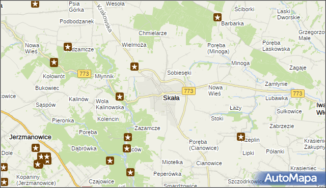 mapa Skała powiat krakowski, Skała powiat krakowski na mapie Targeo
