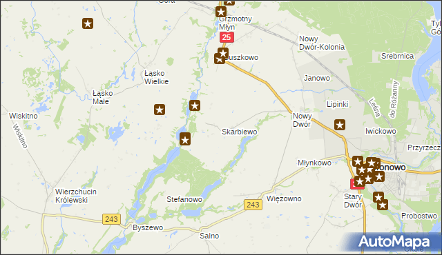 mapa Skarbiewo, Skarbiewo na mapie Targeo