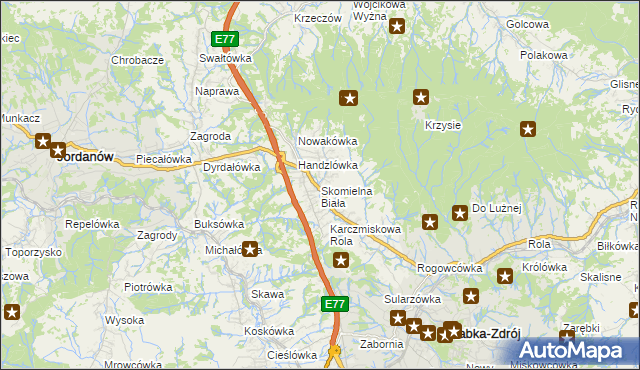 mapa Skomielna Biała, Skomielna Biała na mapie Targeo