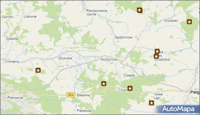 mapa Skorzynice, Skorzynice na mapie Targeo