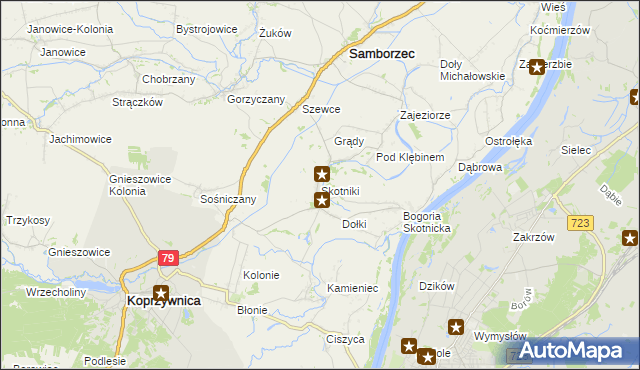 mapa Skotniki gmina Samborzec, Skotniki gmina Samborzec na mapie Targeo