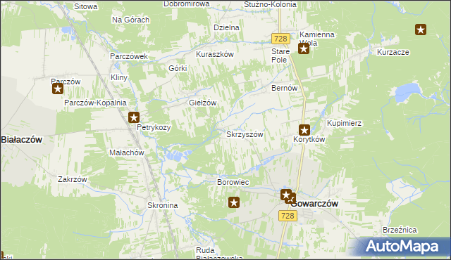 mapa Skrzyszów gmina Gowarczów, Skrzyszów gmina Gowarczów na mapie Targeo