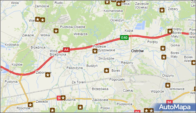 mapa Skrzyszów gmina Ostrów, Skrzyszów gmina Ostrów na mapie Targeo