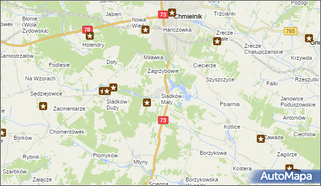 mapa Śladków Mały, Śladków Mały na mapie Targeo