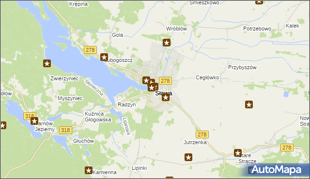 mapa Sława powiat wschowski, Sława powiat wschowski na mapie Targeo