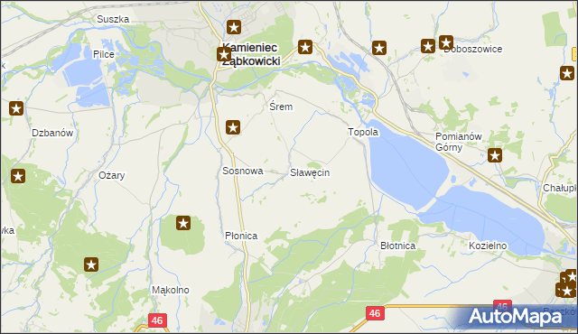 mapa Sławęcin gmina Kamieniec Ząbkowicki, Sławęcin gmina Kamieniec Ząbkowicki na mapie Targeo