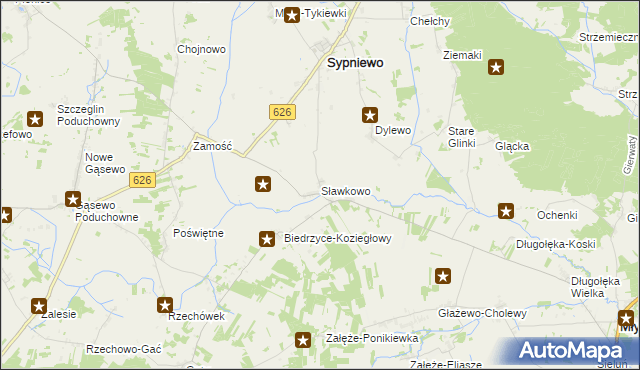 mapa Sławkowo gmina Sypniewo, Sławkowo gmina Sypniewo na mapie Targeo