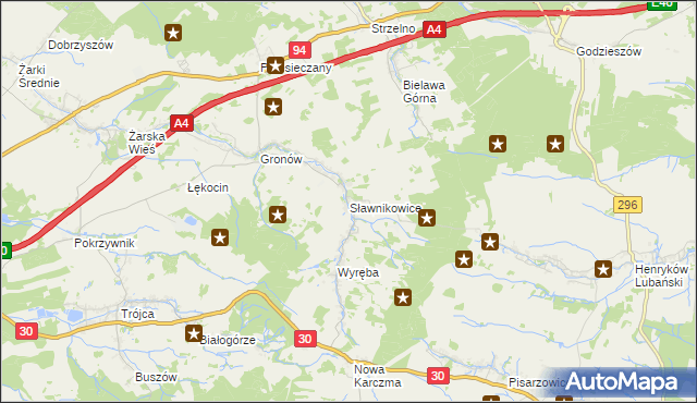 mapa Sławnikowice, Sławnikowice na mapie Targeo