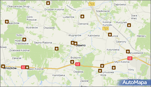 mapa Sławno powiat opoczyński, Sławno powiat opoczyński na mapie Targeo