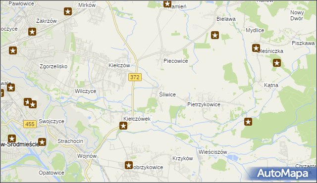 mapa Śliwice gmina Długołęka, Śliwice gmina Długołęka na mapie Targeo