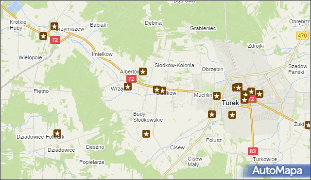 mapa Słodków gmina Turek, Słodków gmina Turek na mapie Targeo