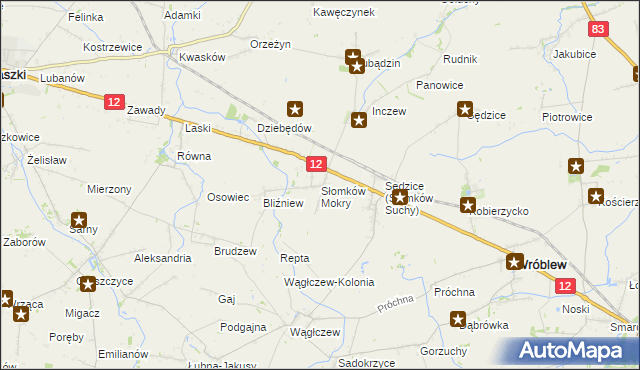 mapa Słomków Mokry, Słomków Mokry na mapie Targeo