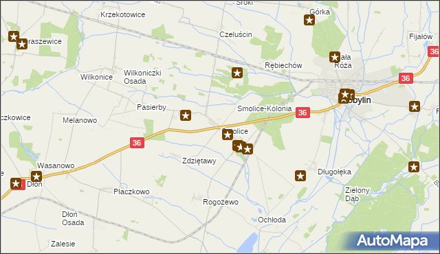 mapa Smolice gmina Kobylin, Smolice gmina Kobylin na mapie Targeo
