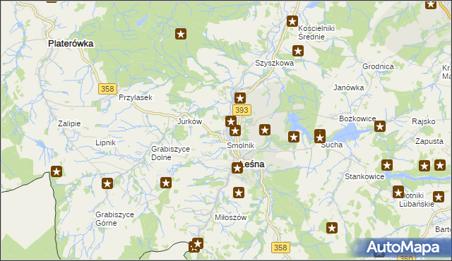 mapa Smolnik gmina Leśna, Smolnik gmina Leśna na mapie Targeo