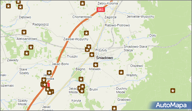 mapa Śniadowo powiat łomżyński, Śniadowo powiat łomżyński na mapie Targeo