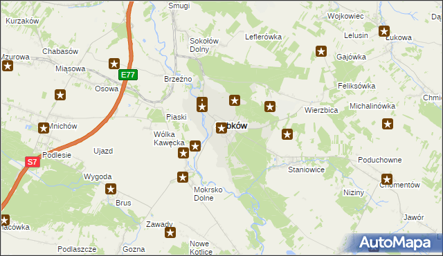 mapa Sobków powiat jędrzejowski, Sobków powiat jędrzejowski na mapie Targeo