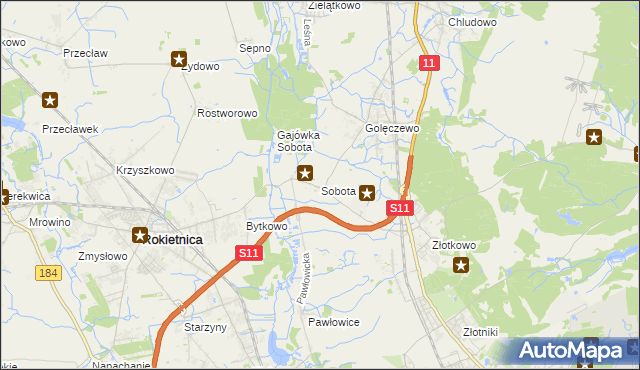 mapa Sobota gmina Rokietnica, Sobota gmina Rokietnica na mapie Targeo