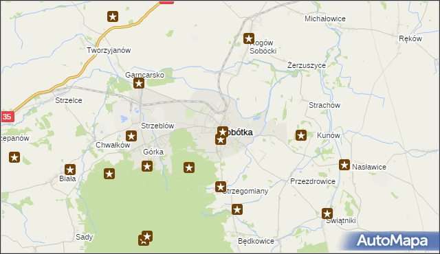 mapa Sobótka powiat wrocławski, Sobótka powiat wrocławski na mapie Targeo