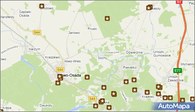 mapa Sochy gmina Iłowo-Osada, Sochy gmina Iłowo-Osada na mapie Targeo