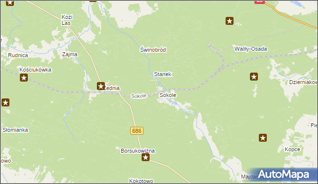 mapa Sokole gmina Michałowo, Sokole gmina Michałowo na mapie Targeo