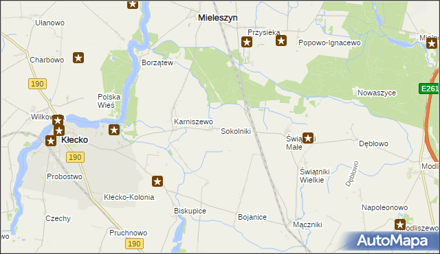 mapa Sokolniki gmina Mieleszyn, Sokolniki gmina Mieleszyn na mapie Targeo