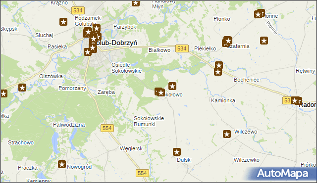 mapa Sokołowo gmina Golub-Dobrzyń, Sokołowo gmina Golub-Dobrzyń na mapie Targeo