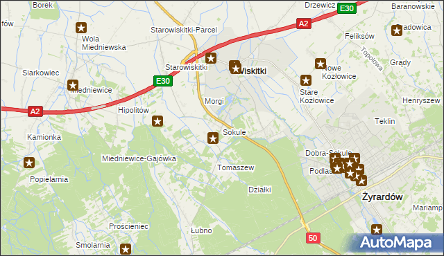 mapa Sokule gmina Wiskitki, Sokule gmina Wiskitki na mapie Targeo