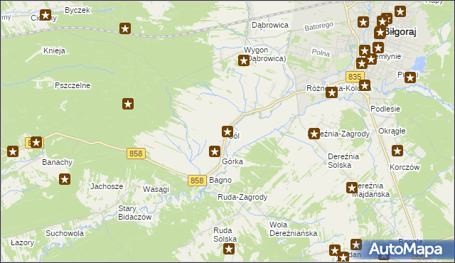 mapa Sól gmina Biłgoraj, Sól gmina Biłgoraj na mapie Targeo
