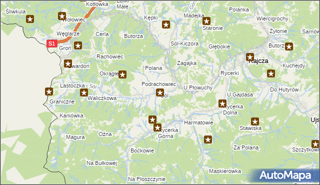 mapa Sól gmina Rajcza, Sól gmina Rajcza na mapie Targeo