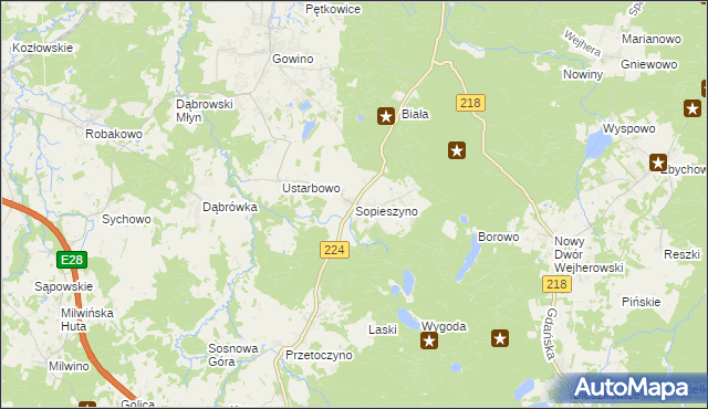 mapa Sopieszyno, Sopieszyno na mapie Targeo