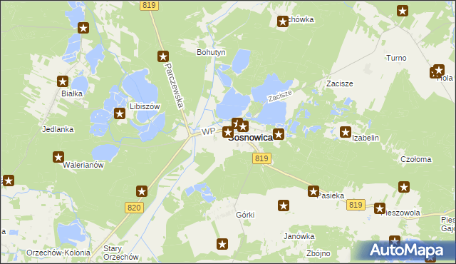 mapa Sosnowica powiat parczewski, Sosnowica powiat parczewski na mapie Targeo