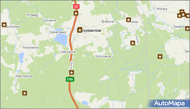 mapa Sosnowice gmina Przybiernów, Sosnowice gmina Przybiernów na mapie Targeo