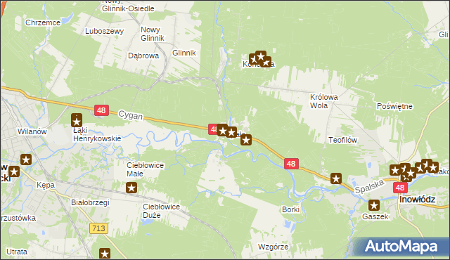 mapa Spała gmina Inowłódz, Spała gmina Inowłódz na mapie Targeo