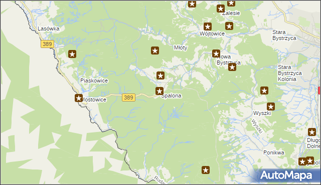 mapa Spalona gmina Bystrzyca Kłodzka, Spalona gmina Bystrzyca Kłodzka na mapie Targeo