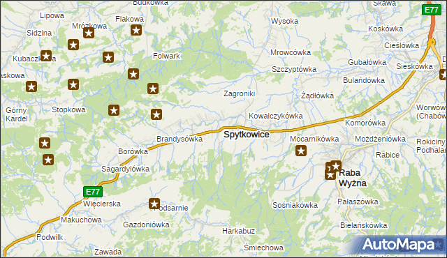 mapa Spytkowice powiat nowotarski, Spytkowice powiat nowotarski na mapie Targeo