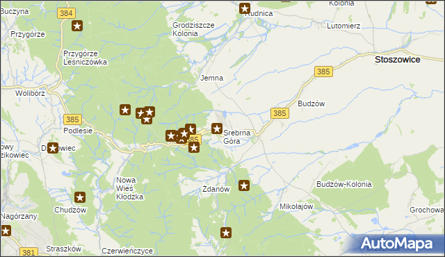 mapa Srebrna Góra gmina Stoszowice, Srebrna Góra gmina Stoszowice na mapie Targeo