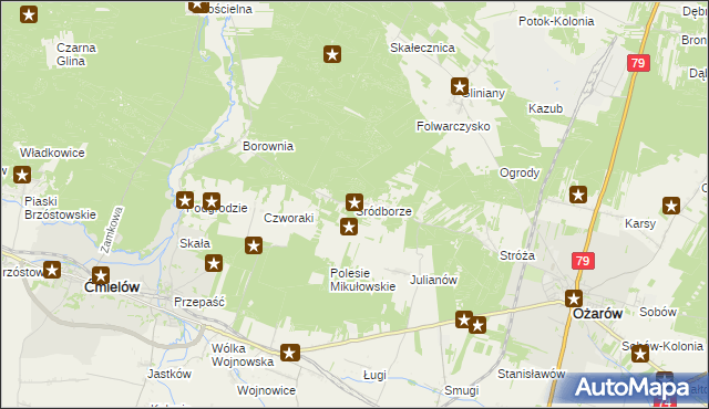 mapa Śródborze gmina Ożarów, Śródborze gmina Ożarów na mapie Targeo